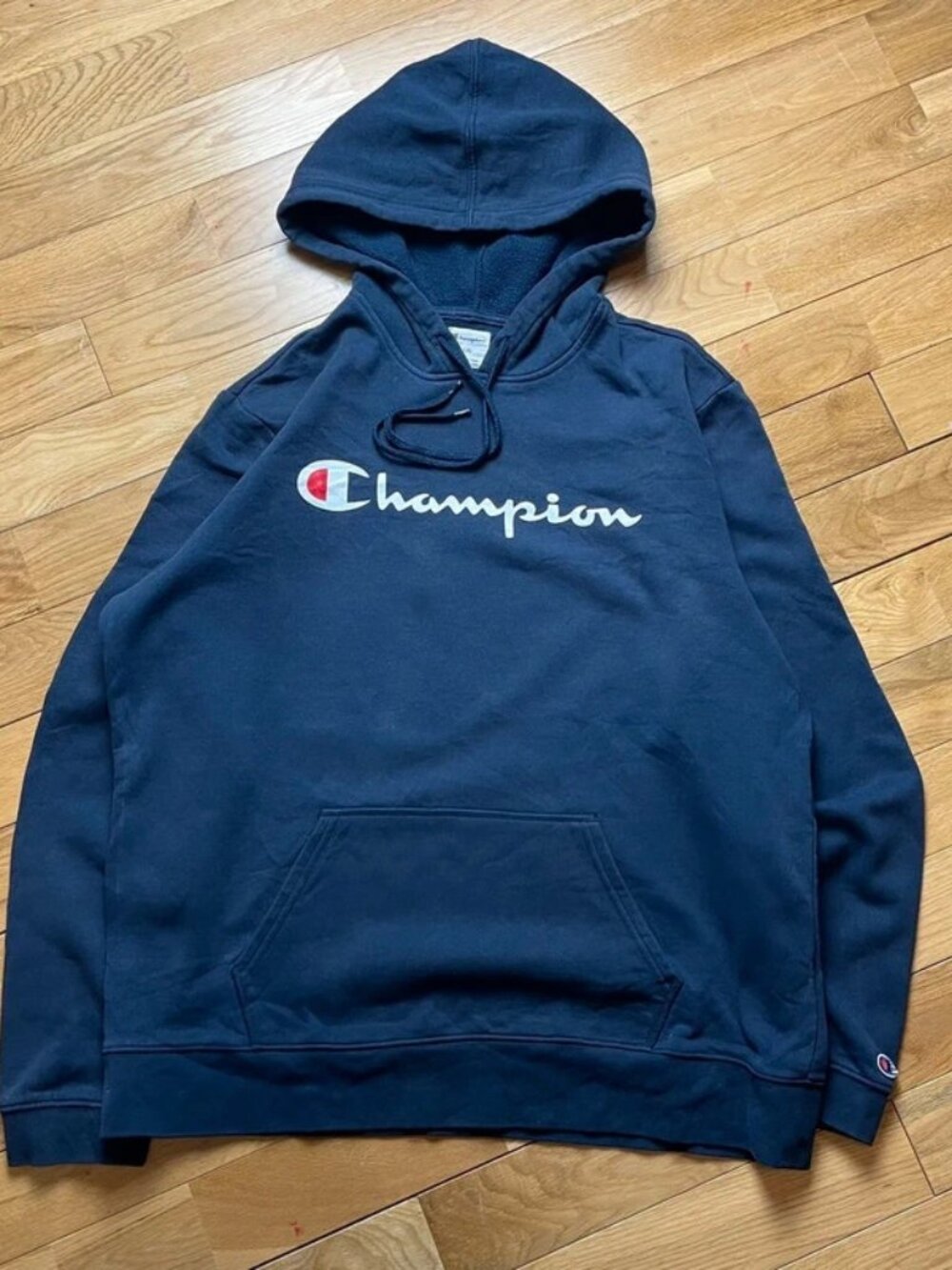 Champion black hoodie large fleece lined script logo streetwear